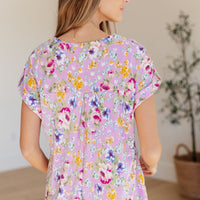 Lizzy Cap Sleeve Top in Lavender and Magenta Floral