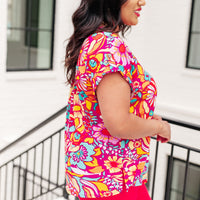 Lizzy Cap Sleeve Top Magenta and Pink Multi Floral