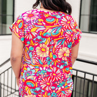 Lizzy Cap Sleeve Top Magenta and Pink Multi Floral