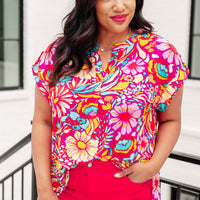 Lizzy Cap Sleeve Top Magenta and Pink Multi Floral