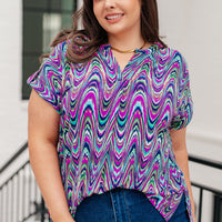 Lizzy Cap Sleeve Top in Purple Multi Marble
