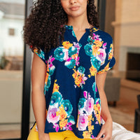 Lizzy Cap Sleeve in Navy and Pastel Bouquet