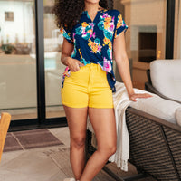 Lizzy Cap Sleeve in Navy and Pastel Bouquet