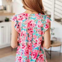 Lizzy Flutter Sleeve Top in Mint and Pink Floral