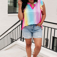 Lizzy Flutter Sleeve Top in Ombre Rainbow