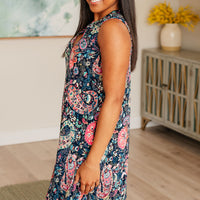 Lizzy Tank Dress in Navy, Ivory and Pink Paisley