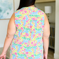 Lizzy Tank Top in Ivory and Pink Abstract