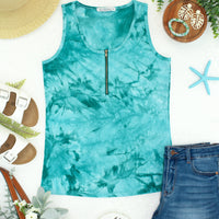 IN STOCK Mila Zipper Tank - Teal Tie Dye
