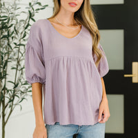 Pleasantly Perfect Bubble Sleeve Peasant Blouse