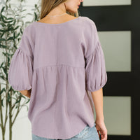 Pleasantly Perfect Bubble Sleeve Peasant Blouse