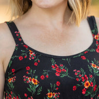 IN STOCK Reagan Ribbed Midi Dress - Black Floral FINAL SALE