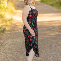 IN STOCK Reagan Ribbed Midi Dress - Black Floral FINAL SALE