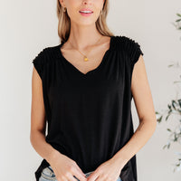 Ruched Cap Sleeve Top in Black