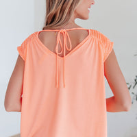 Ruched Cap Sleeve Top in Neon Orange