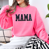 MAMA GLITTER EMBROIDERED PATCHES NEON PINK SWEATSHIRT