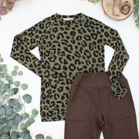 IN STOCK Blair Long Sleeve Top - Olive Animal Print