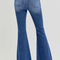 RISEN Full Size High Rise Distressed Raw Hem Flare Jeans