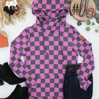 IN STOCK Ashley Hoodie - Black and Purple Checkers
