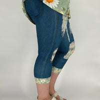 Daisy Butterfly Denim Capri w/ Back Pockets
