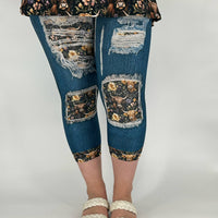 Purple Highland Cow Denim Capri w/ Back Pockets