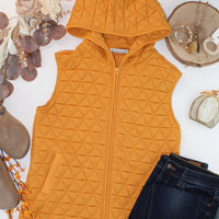 IN STOCK Heather Geometric Hooded Vest - Mustard