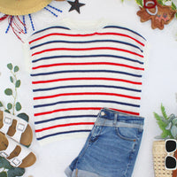 IN STOCK Red, White, and Blue Stripes Open Knit Top FINAL SALE