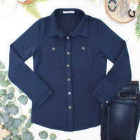 IN STOCK Ryleigh Ribbed Button Down - Navy