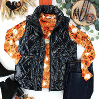 IN STOCK Remy Zip Up Vest - Shiny Black
