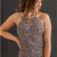 Chasing Sunsets Tankini Swim Top- Taupe & Black Leopard