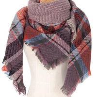 Plaid Raw Hem Polyester Scarf