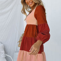 Color Block Square Neck Tiered Dress
