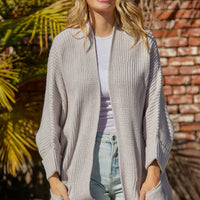 Waffle-Knit Long Sleeve Cardigan with Pocket