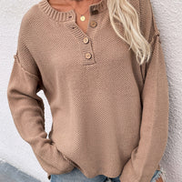 Buttoned Exposed Seam High-Low Sweater