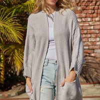 Waffle-Knit Long Sleeve Cardigan with Pocket