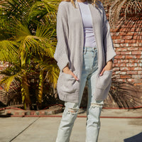 Waffle-Knit Long Sleeve Cardigan with Pocket