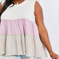 White Birch Full Size Watching the Sunset Color Block Babydoll Top