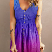 Sunflower Print Button Down Sleeveless Dress