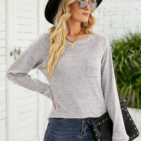 Heathered Slit Round Neck T-Shirt