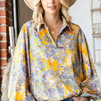 First Love Full Size Floral Lantern Sleeve Blouse