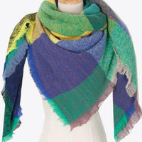 Plaid Raw Hem Polyester Scarf