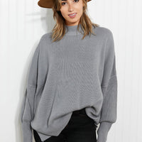 Zenana Comfort Awaits Full Size Slouchy Side Slit Sweater