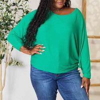 Zenana Full Size Round Neck Batwing Sleeve Blouse