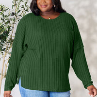 Basic Bae Full Size Ribbed Round Neck Slit Knit Top