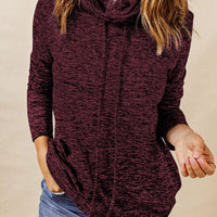 Heathered Drawstring Mock Neck Sweatshirt