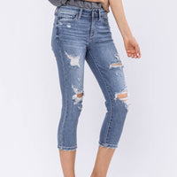 Judy Blue Wren Full Size Distressed Mid-Rise Denim Capri