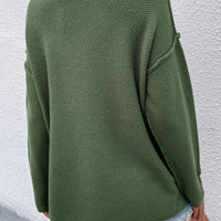Buttoned Exposed Seam High-Low Sweater