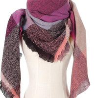 Plaid Raw Hem Polyester Scarf