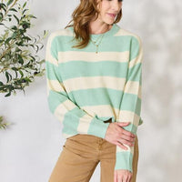 Sew In Love Full Size Contrast Striped Round Neck Sweater