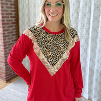 The Leopard Glitz Top in Red