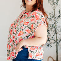 Lizzy Cap Sleeve Top in Coral and Beige Floral